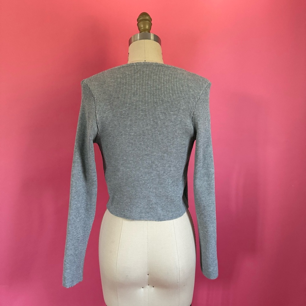 Pretty Knit USA Cozy Clean Girl Stretch Rib Knit Cardigan w/ Front Tie L - Picture 6 of 10